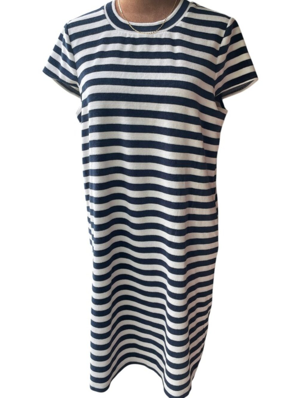Madewell Navy & White Striped Velour Tee Dress Size M Coast Nantucket July 4th